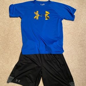 Boy medium under armour shorts and shirt set